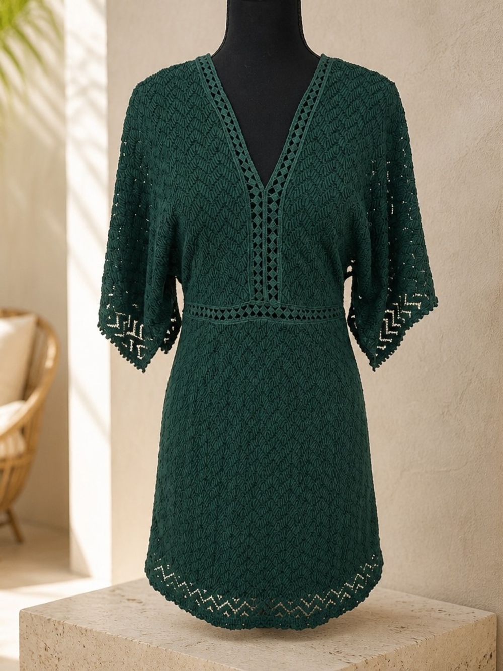 She + Sky Dark Green Half Open Sleeve Dress Size M